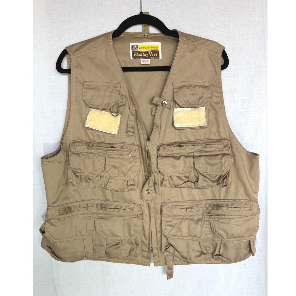Vintage Wild Life Brand Fishing Vest Khaki Multi-Pocket Utility Mens Medium